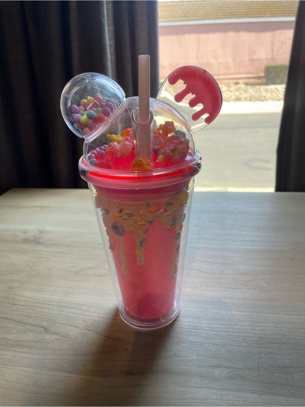 Pink Ice Cream Drip Party Tumbler with Decorative Top and Straw